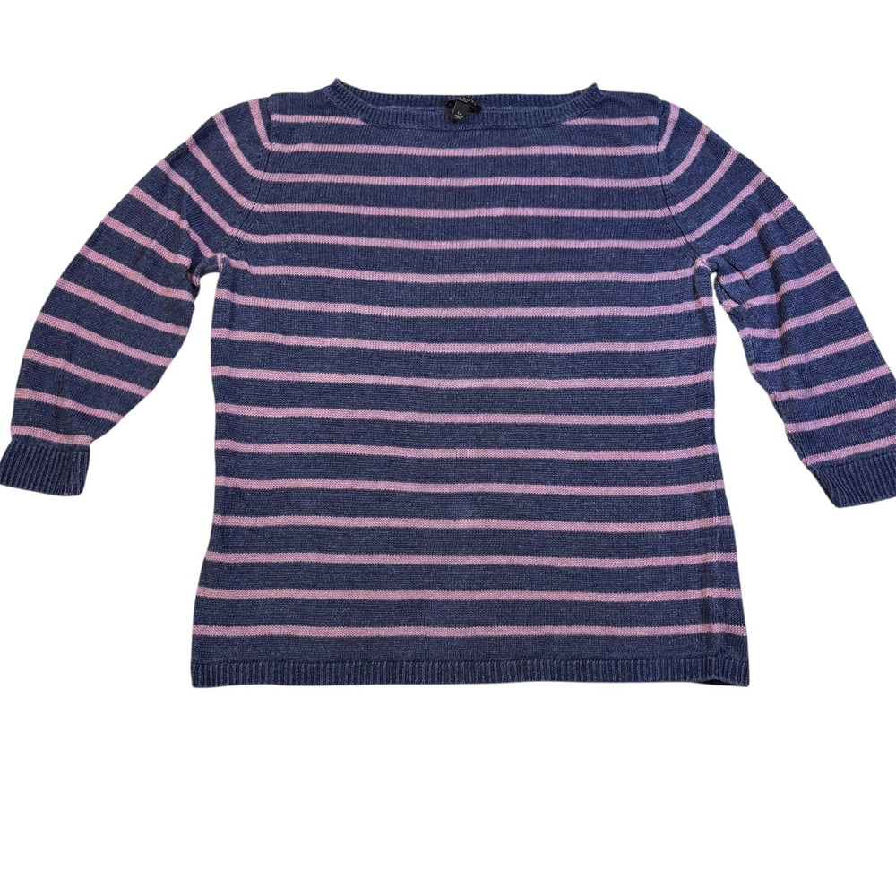 Talbots Petites Striped Linen Sweater 3/4 Sleeve‎ Boat Neck Top Large LP